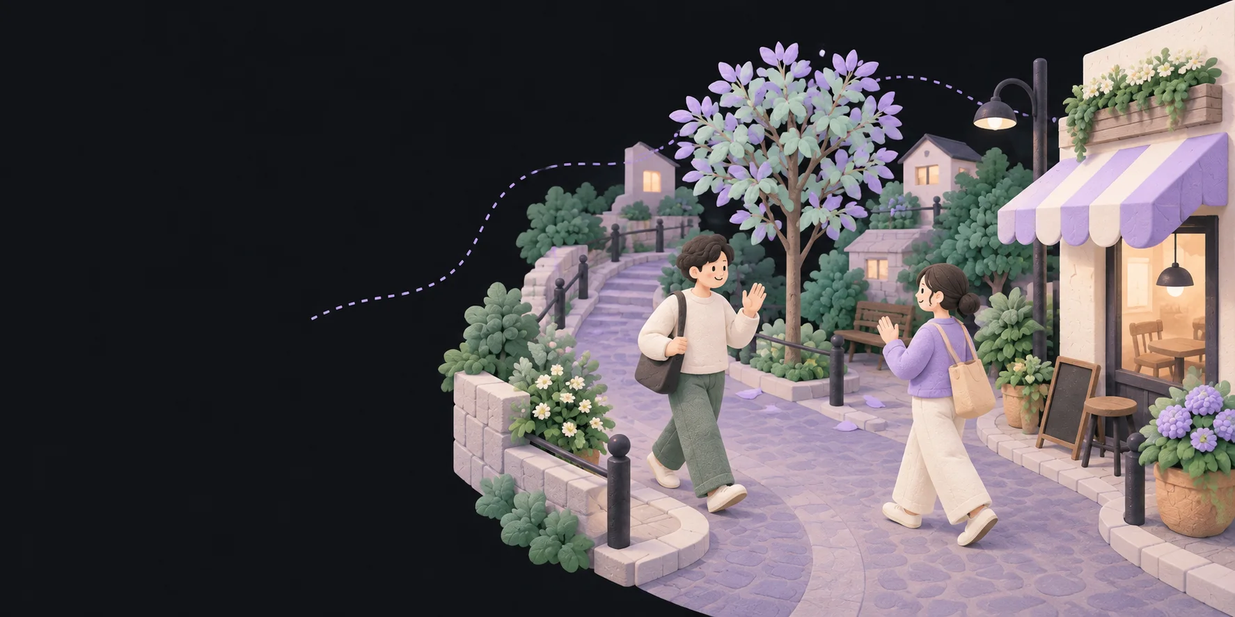 街で人々が出会う、トナリコのクレイアート